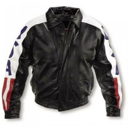 Handmade Men’s Black Back USA Flag Jackets Real Leather Jackets