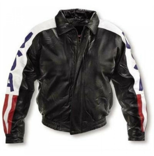 Handmade Men’s Black Back USA Flag Jackets Real Leather Jackets