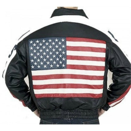 Handmade Men’s Black Back USA Flag Jackets Real Leather Jackets