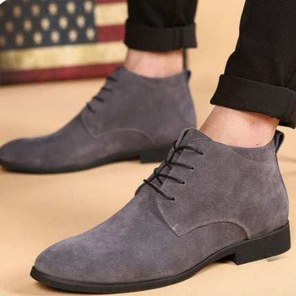 Handmade Men’s Gray Chukka Low Ankle Lace Up Dress Boots, Real Suede Office Business Boots.