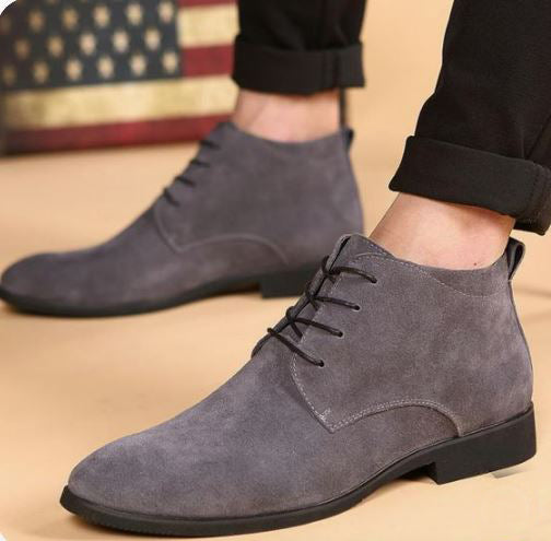 Handmade Men’s Gray Chukka Low Ankle Lace Up Dress Boots, Real Suede Office Business Boots.