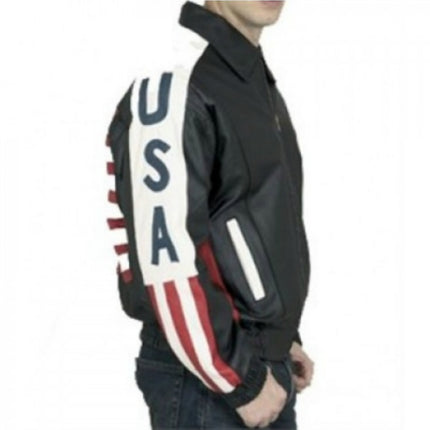 Handmade Men’s Black Back USA Flag Jackets Real Leather Jackets