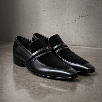 Handmade men black leather & Suede Slip Ons Dress moccasins, Loafers Shoes for mens