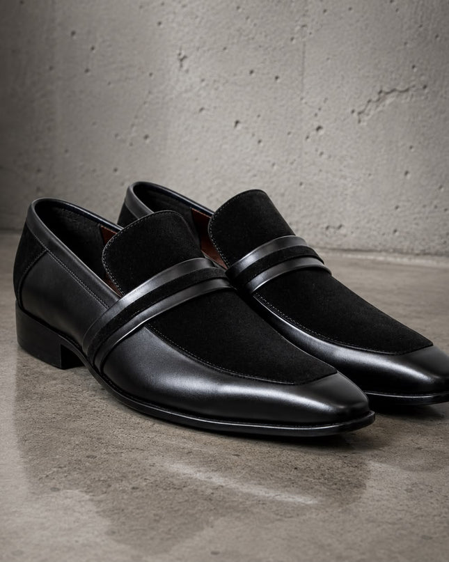 Handmade men black leather & Suede Slip Ons Dress moccasins, Loafers Shoes for mens