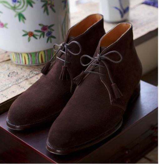 Handmade Men’s Dark Burgundy Chukka Low Ankle Lace Up Dress Boots, Real Suede Office Business Boots.