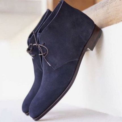 New men blue chukka lace up ankle suede dress boot, formal boot, business boots