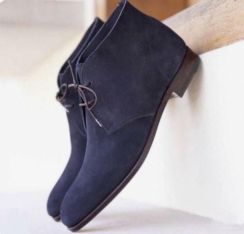 New men blue chukka lace up ankle suede dress boot, formal boot, business boots
