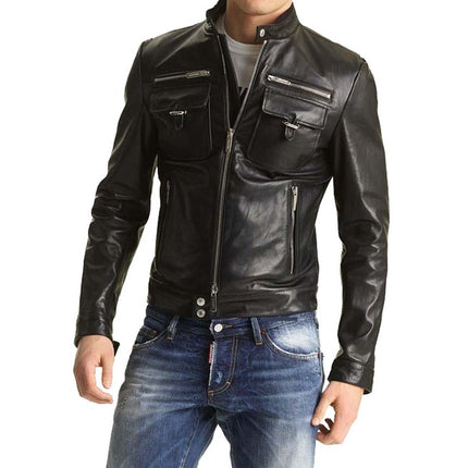 Mens Biker Leather Jacket, Slim Fit Leather Jacket Mens, Men Fashion Jacket