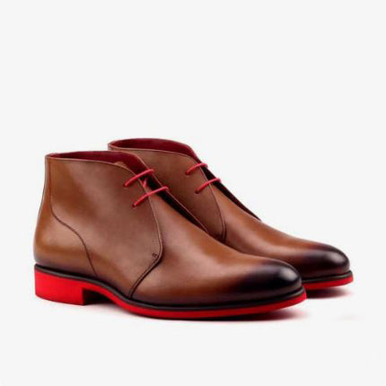 New men burnished brown chukka lace up ankle leather dress boot, formal boot, business boots