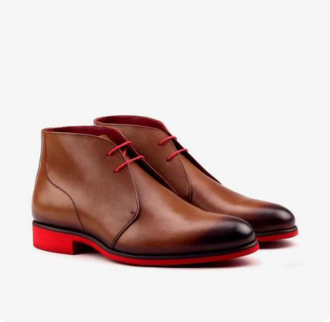 New men burnished brown chukka lace up ankle leather dress boot, formal boot, business boots