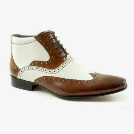 Handmade Men’s Two Tone Low Ankle Wing Tip Brogue Lace Up Business Boots, Real Leather Dress Boots.