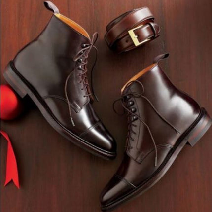 Handmade Men’s Dark Brown Chukka Lace Up Ankle Dress Boots, Real Leather Office Business Boots.