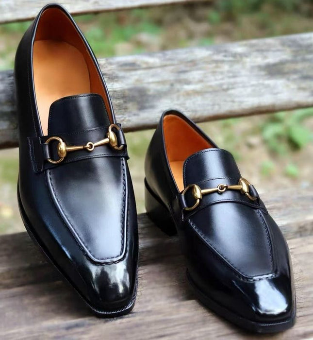 New Handmade Black Pointed Toe Shoes, Leather Men Moccasins Black Office Shoes