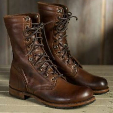 men dark brown cowboy lace up high ankle leather dress boot, formal boot, business boots