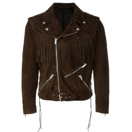 Men Fringe Motorcycle Jacket Clothing, Cow Boy Brown Western Jacket