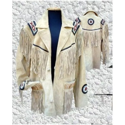 Cowboy Suede Leather Jacket Western Coat Fringes, Fringes Jacket For Men