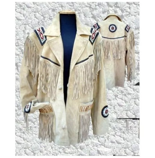 Cowboy Suede Leather Jacket Western Coat Fringes, Fringes Jacket For Men