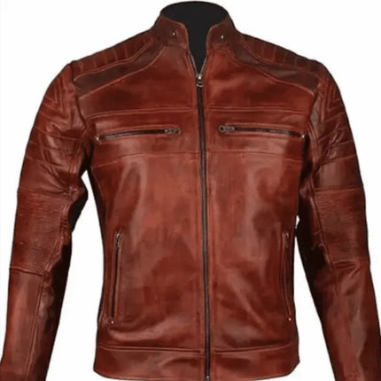 Men Handmade Brown Racer Biker Motorcycle Leather Jacket