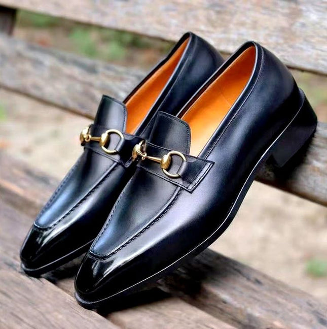 New Handmade Black Pointed Toe Shoes, Leather Men Moccasins Black Office Shoes