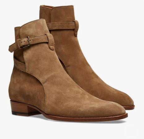 New men brown monk strap jodhpur ankle Suede dress boot, formal boot, business boots