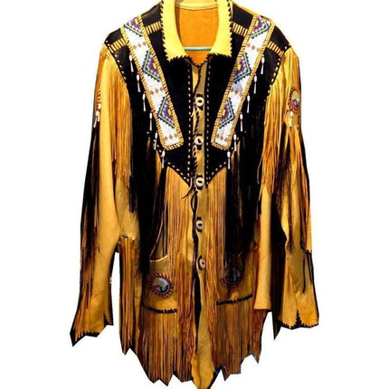 Cowboy Western Leather Jacket, Fringes Beads American Cowboy Jacket