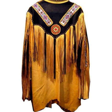 Cowboy Western Leather Jacket, Fringes Beads American Cowboy Jacket