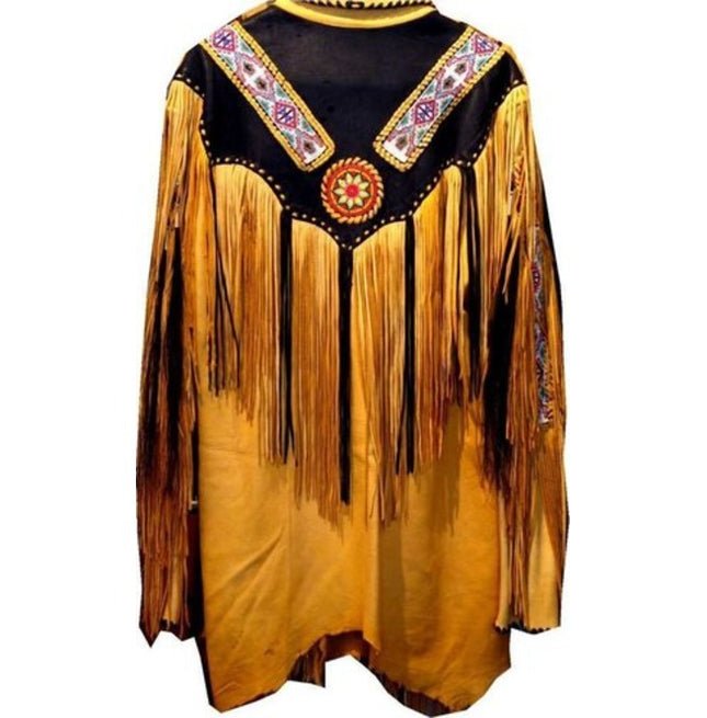 Cowboy Western Leather Jacket, Fringes Beads American Cowboy Jacket