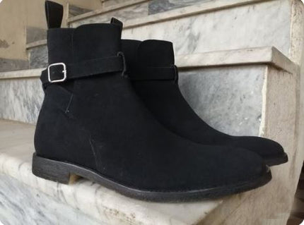 Handmade Men’s Black Ankle Jodhpur Dress Office Boots, Real Suede Ankle Business Boots