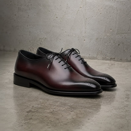 Handmade men shaded burgundy leather lace up office shoes, Dress shoes for mens