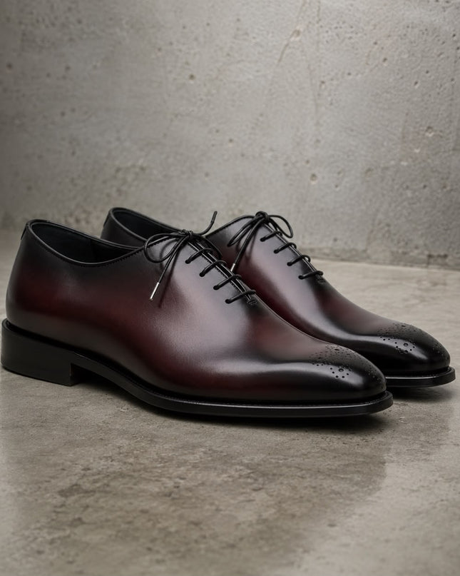 Handmade men shaded burgundy leather lace up office shoes, Dress shoes for mens