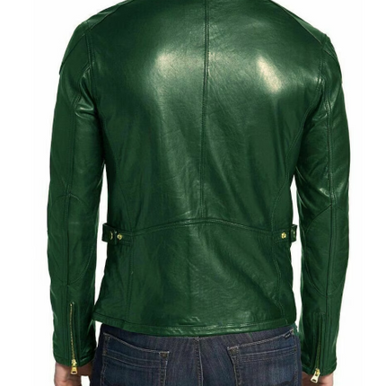 Handmade Men’s Green Leather Jacket, Moto Stylish Slim Fit Biker Jacket