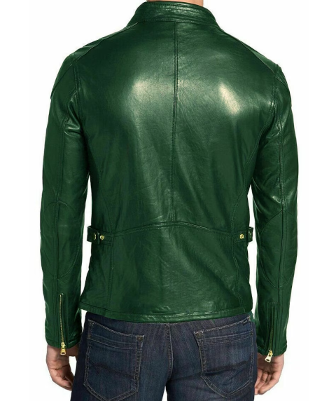 Handmade Men’s Green Leather Jacket, Moto Stylish Slim Fit Biker Jacket