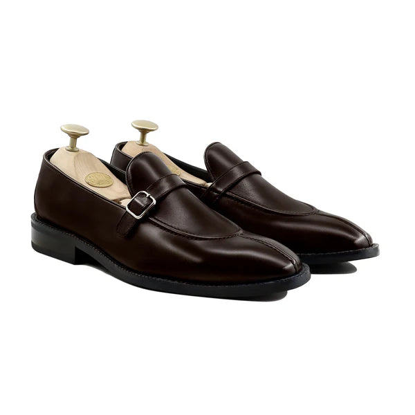 Handmade Men Dark Brown Monk Moccasins Whole Cut Dress Shoes, Slip Ons Loafers
