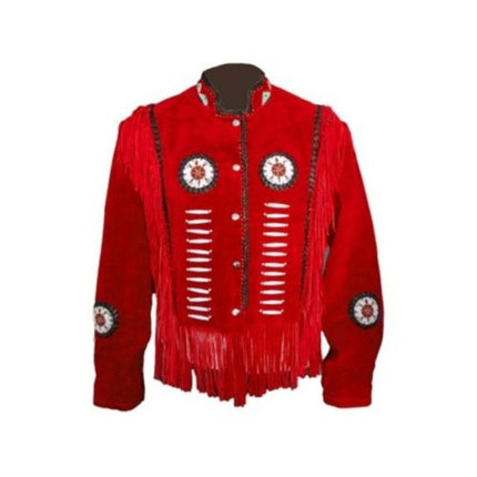 Men’s Suede Leather Jacket Western Wear Cowboy Coat Fringe Bead,Jacket
