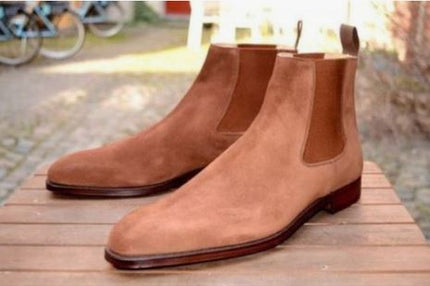 Men’s Brown High Ankle Chelsea Dress Office Boots, Real Suede Ankle Business Boots