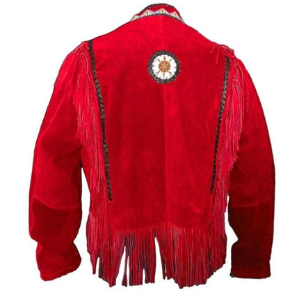 Men’s Suede Leather Jacket Western Wear Cowboy Coat Fringe Bead,Jacket