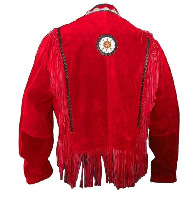 Men’s Suede Leather Jacket Western Wear Cowboy Coat Fringe Bead,Jacket