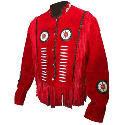 Men’s Suede Leather Jacket Western Wear Cowboy Coat Fringe Bead,Jacket