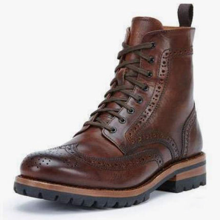 Men’s Dark Brown Wing Tip Brogue Chukka Lace Up Dress Office Boots Leather Ankle Business Boots