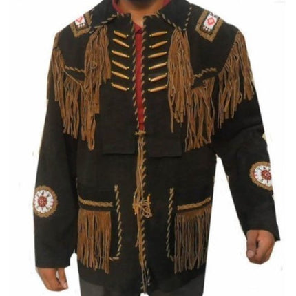 Beads Western Cowboy Suede Leather Jacket, Fringes Cowboy Jacket