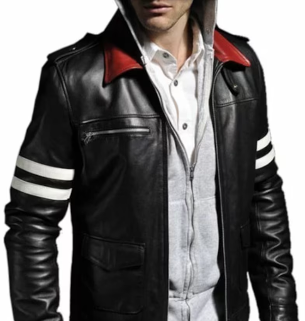 Handmade Men Alex Mercer Stylish Embroidery Leather Jacket, Casual Fashion Jacket