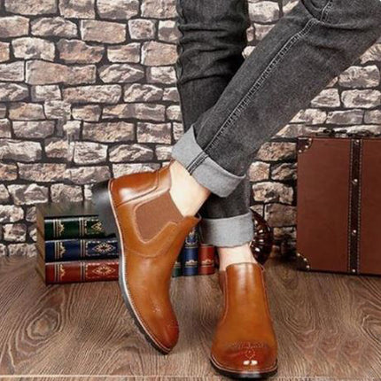 Handmade Men’s Brown Low Ankle Chelsea Dress Office Boots, Real Leather Ankle Business Boots