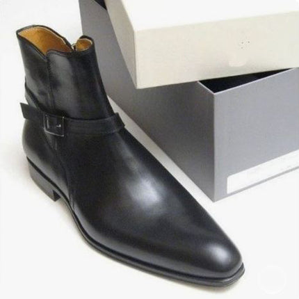 Handmade Men’s Black Ankle Jodhpur Dress Office Boots, Real Leather Ankle Business Boots