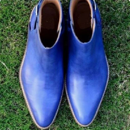 Handmade Men’s Blue Ankle Jodhpur Dress Office Boots, Real Leather Ankle Business Boots