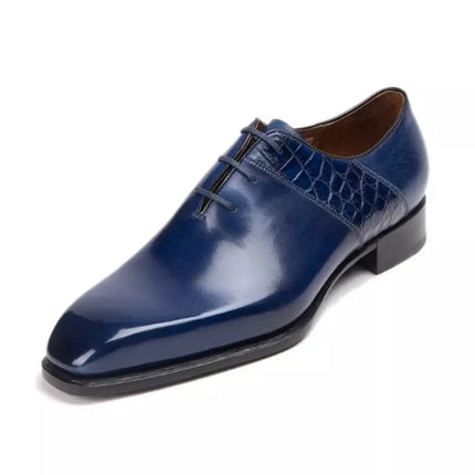 Handmade Men Blue Calf Leather Lace Up Dress Shoes, Mens Blue Oxfords Shoes