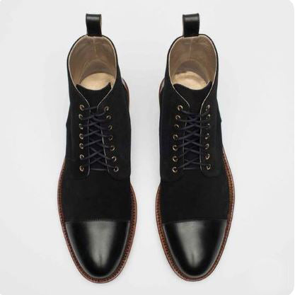 Handmade Men’s Black Chukka Lace Up High Ankle Dress Office Boots, Real Leather and Suede Ankle Business Boots