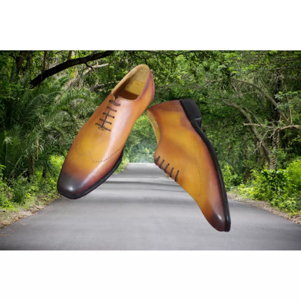 Handmade Men Tan Brown Lace Up Formal Dress Shoes, Men Brown Leather Brogue Oxfords Shoes
