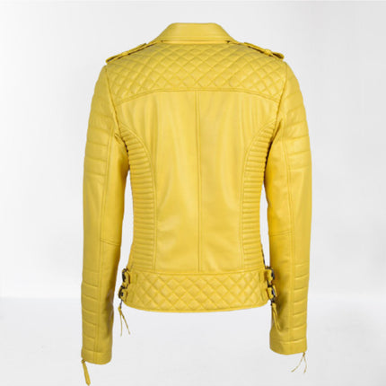 Women Yellow Leather Biker Fashion Jacket, Men Leather Slim Fit Apparel