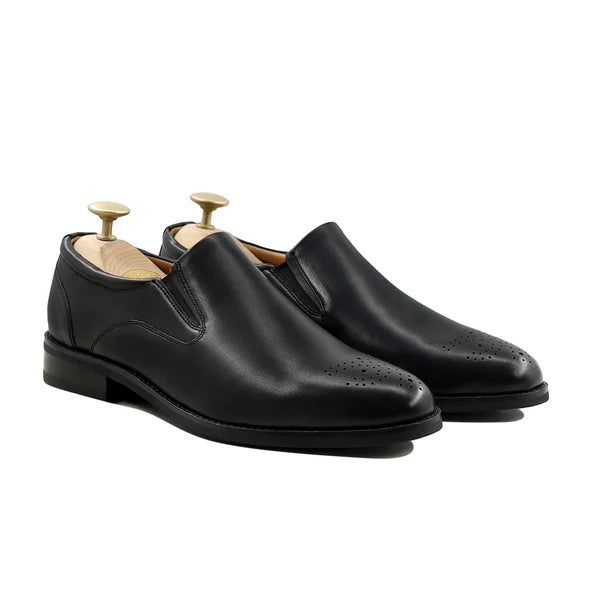 Handmade Men Black Brogue Moccasins Leather Dress Shoes, Slip Ons Loafers
