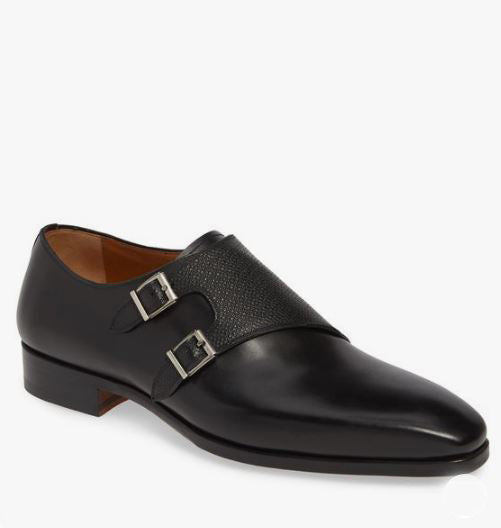 New Handmade Men’s Black Double Monk Strap Formal Dress Business Shoes, Real Leather Office shoes